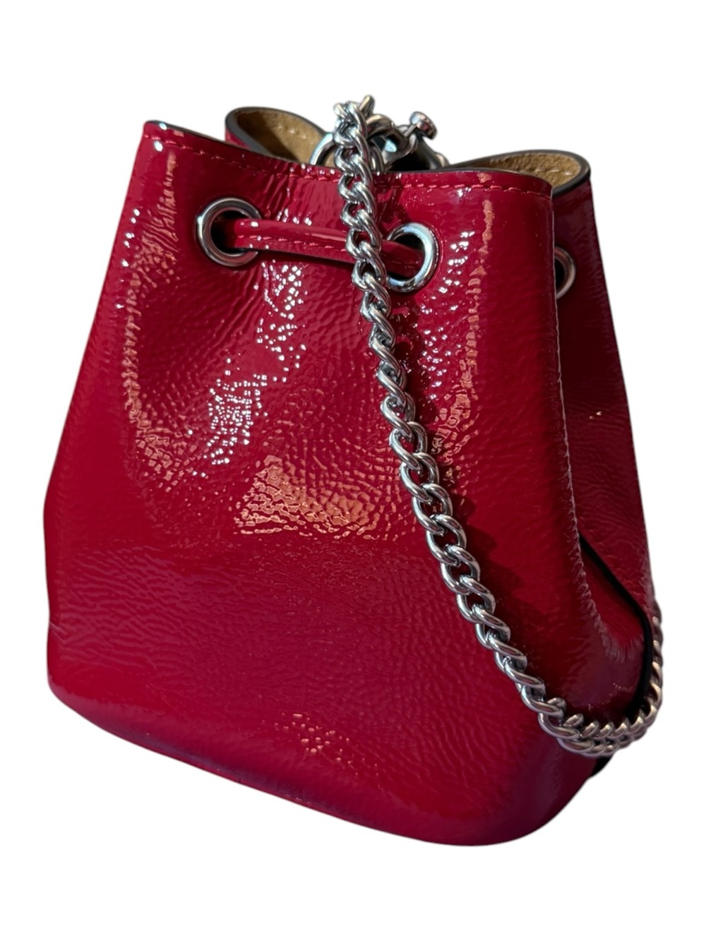 Coach Drawstring Wristlet Pouch Bag in Red Patent Leather with Silver, CZ028 - Picture 8 of 15